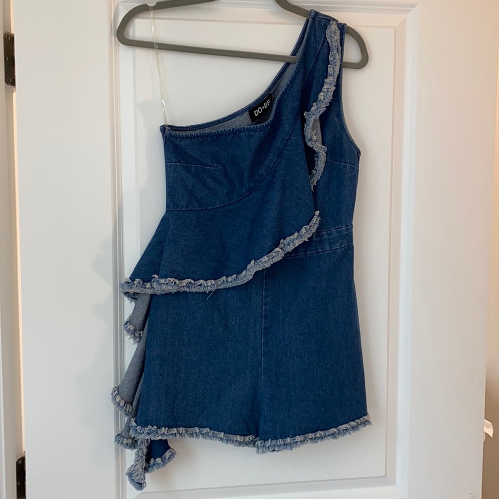 DO + BE denim one shoulder romper